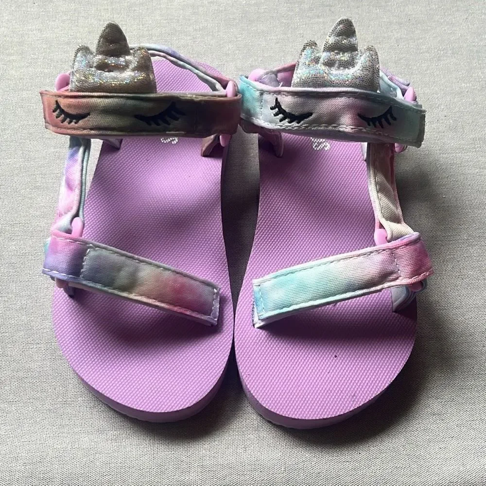 Fabkids Girls 11/12 Purple Tie Dye‎ Unicorn Slip On Platform Sandals